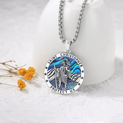 Miniatura 174 de Odinstone Collar de plata de ley 925 con medalla de San Miguel/San Cristóbal/San Benito/Crucifijo de Jesús/San Uriel/Arcángel Rafael para hombres