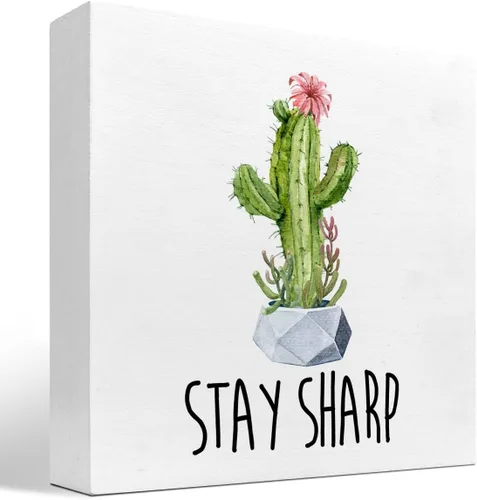 z-crange Letrero inspirador de madera con texto en inglés "Stay Sharp", caja de madera motivacional para el hogar, granja, oficina, dormitorio,