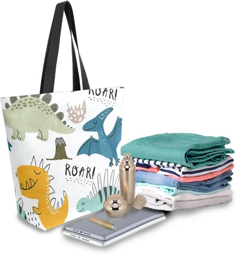 Miniatura 7 de SUABO Bolsa de asas de cocina reutilizable para comestibles, bolsa de compras de lona para exteriores Dinosaurio