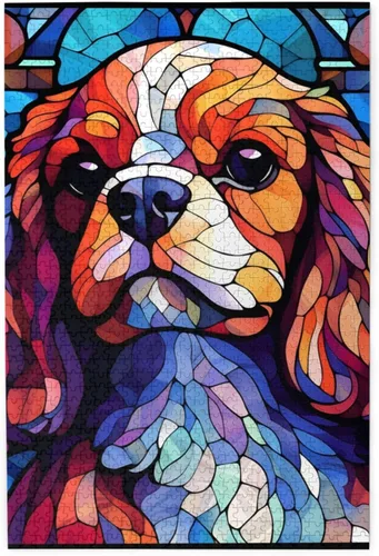 Miniatura 9 de Rompecabezas de Madera de Vidrio Colorido Manchado de Amantes de Perros Pastor Australiano de 1000 Piezas de Pintura Artística para Niños Adultos