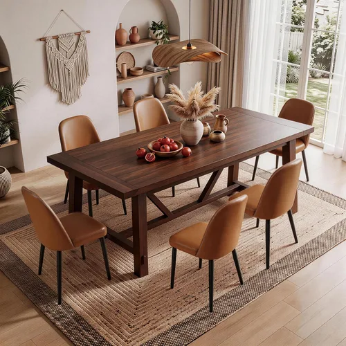 Miniatura 24 de Juego de 2 sillas de comedor tapizadas, sillas de comedor de tela moderna de mediados de siglo, sillas de cocina con asiento acolchado y patas