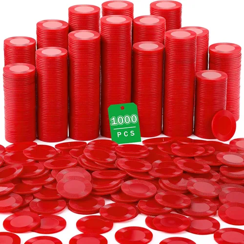 Leitee Juego de fichas de póquer de plástico de 1.496 pulgadas, juego de fichas de póquer ligeras, fichas de bingo, casino en blanco, conteo a Rojo