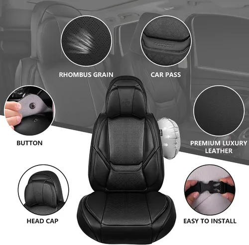 Miniatura 4 de CAR PASS Fundas de asiento de automóvil de piel de napa para 5 asientos, soporte lumbar de lujo, impermeables, transpirables, duraderas, todas