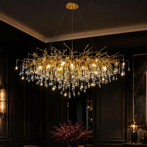 Miniatura 14 de Candelabro de cristal para comedor, lámpara moderna de 24 pulgadas para sala de estar, candelabros de rama de árbol dorado con 8 luces, lámpara