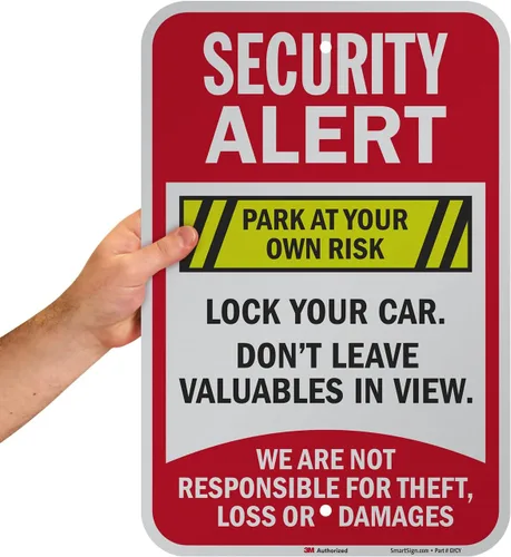 Miniatura 2 de SmartSign Letrero de metal con texto en inglés "Security Alert - Park At Your Own Risk, Lock Your Car, Not Responsible", aluminio de 63 mil, Letrero