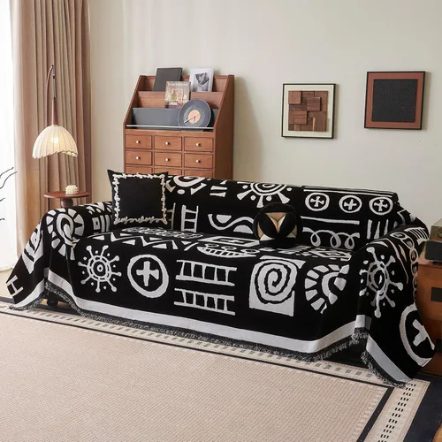 Miniatura 13 de DREAMINGO Fundas de sofá para sofá, estilo bohemio, geométrico y jacquard vintage, de 2 plazas, antideslizante, protector de muebles de felpilla