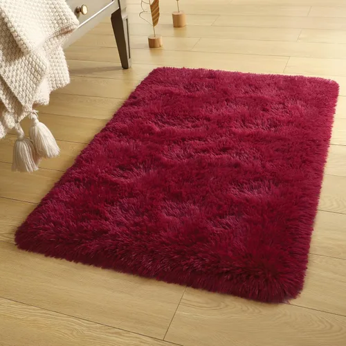 Miniatura 7 de DETUM Alfombra pequeña de 2 x 3 pies para dormitorio, Kicthen entrada, pasillo, lavable, antideslizante, color borgoña, alfombras de felpa