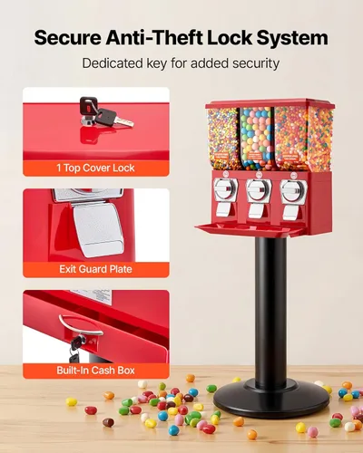 Miniatura 6 de VEVOR Máquina expendedora de dulces, máquina expendedora de dulces de triple compartimento con soporte, máquinas expendedoras de chicles y caramelos