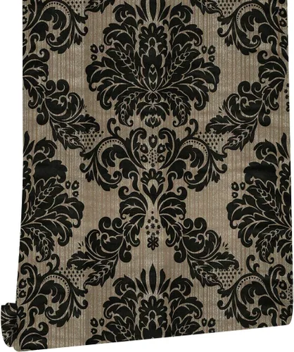 Miniatura 7 de JLHOUSE Papel tapiz de vinilo victoriano de damasco para pegar y despegar, papel tapiz autoadhesivo marrón/negro, papel extraíble para paredes