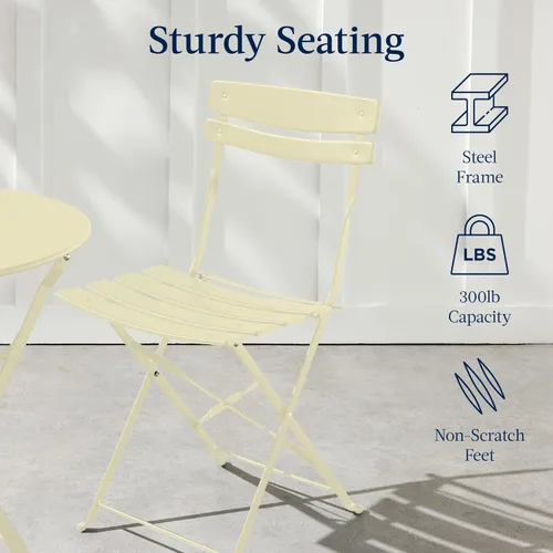 Miniatura 7 de Best Choice Products Juego de 3 piezas de bistró, diseño plegable que ahorra espacio, acero sólido, juego de muebles de patio al aire libre con 2