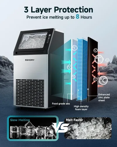 Miniatura 6 de EUHOMY Máquina comercial para hacer hielo, máquina de hielo de acero inoxidable de 100 libras/24 horas debajo del mostrador con contenedor