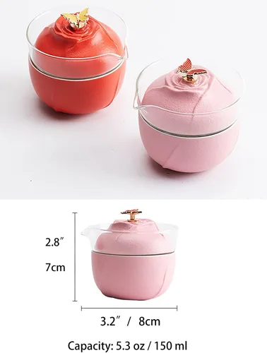 Miniatura 6 de Juego de té de viaje, juego de té chino, taza de kung fu, juego de té de gaiwán, juego de té portátil, juego de té rosa mariposa, tetera todo