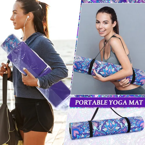 Miniatura 6 de Tinideya 3 Pcs Yoga Mat Yoga Block 6 MM Thick Yogas Mat Non Slip with Carrying Strap Travel Mats for Exercise, Fitness, Pilates, Floor Workouts