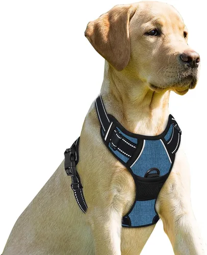 Miniatura 40 de BARKBAY Arnés sin tirones para perro, clip frontal, resistente, reflectante, mango de fácil control para pasear perros grandes (negro, L)