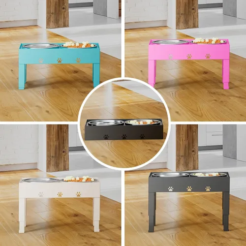 Miniatura 7 de LAKIPETN Tazones elevados para perros con 2 cuencos de acero inoxidable, soporte elevado para comida para perros, 5 alturas ajustables