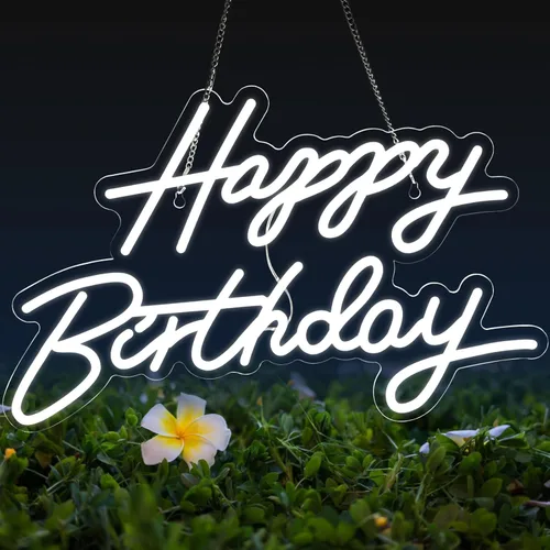 Letrero de neón de feliz cumpleaños para decoración de pared, letrero con luz LED de feliz cumpleaños, luz de neón regulable alimentada por USB para