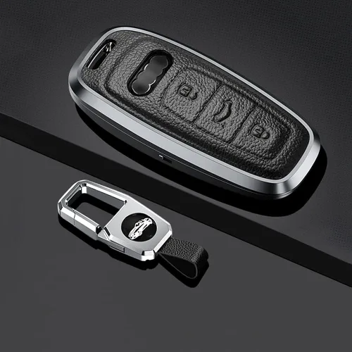 Miniatura 3 de SANRILY Funda de llave para Audi 2020 2021 de cuero de metal, Negro