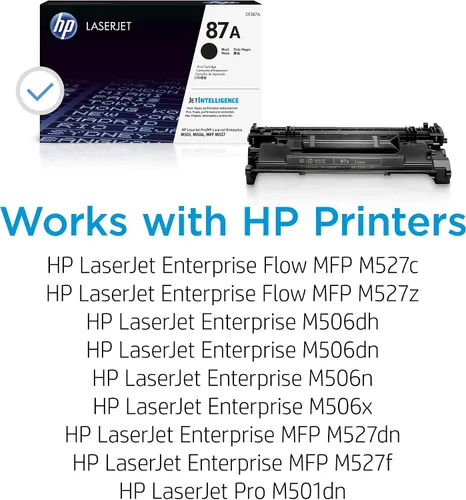 Miniatura 2 de HP Cartucho de tóner negro 87A Funciona LaserJet Enterprise M506 Series, MFP M527 Series, Serie H M501 CF287A