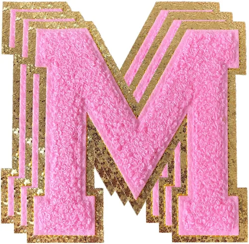 Miniatura 117 de 3 parches de números de chenilla negra, tamaño grande de 4-1/2" parches de números para planchar, parches universitarios para ropa, 8" Borde oro rosa