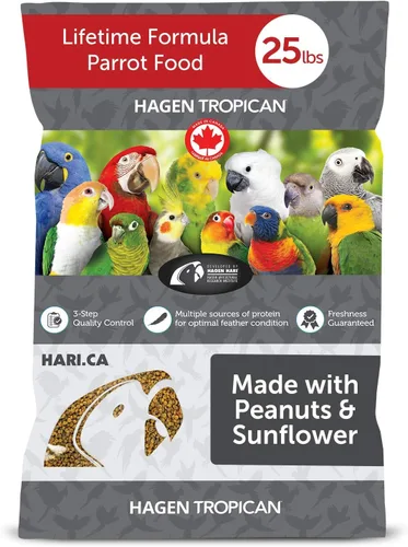 Hari Tropican Bird Food, alimento para loros con cacahuetes y semillas de girasol, gránulos de cacatúas, fórmula de por vida, 0.079 in, bolsa de 25