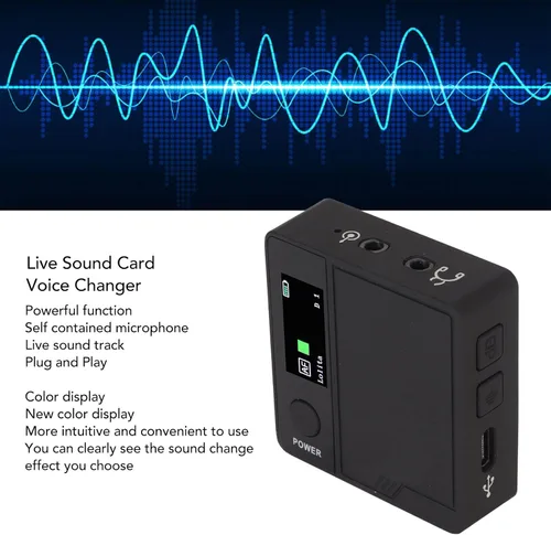 Miniatura 3 de Cambiador de voz con tarjeta de sonido en vivo, 11 efectos de sonido portátil, dispositivo cambiador de voz portátil Plug and Play Mini dispositivo
