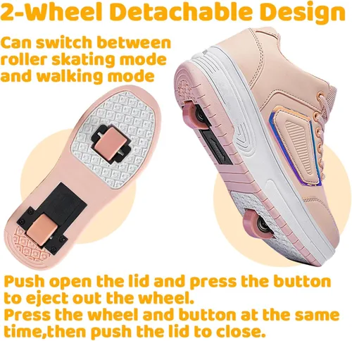 Miniatura 3 de Wooowyet - Zapatos con ruedas recargables para patinar para niños, unisex, con luces LED, moda