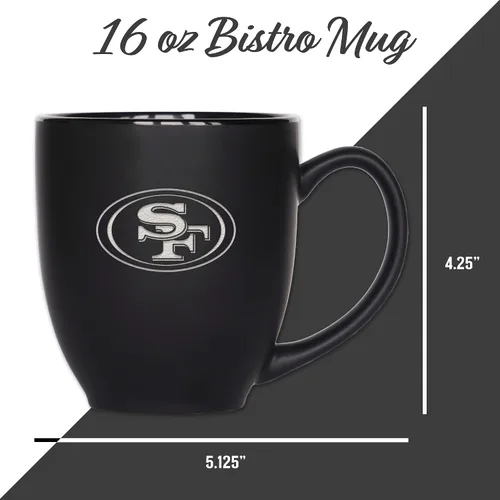 Miniatura 4 de Rico Industries Taza Bistro Mate Negra de Fútbol Americano NFL de 15 onzas - Para Bebidas Calientes o Frías - Logotipo del Equipo Grabado para una