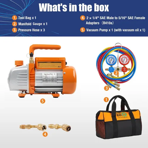 Miniatura 2 de BACOENG Juego de bomba de vacío de CA de 3.6CFM y medidor – Kit de bomba de vacío mini split doméstico para refrigerantes R410A – con adaptador mini