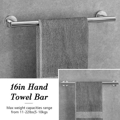 Miniatura 5 de Hardware de baño redondo de níquel cepillado: juego de 8 piezas de accesorios de baño de acero inoxidable - Incluye toallero de pared, soporte