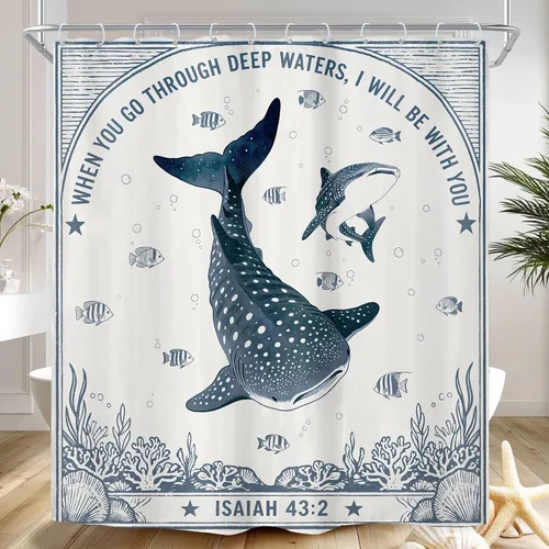 Miniatura 9 de Riyidecor Ocean - Cortina de ducha para niños, 60 pulgadas de ancho x 72 pulgadas de alto, diseño de ballena, dibujos animados, animales, delfín