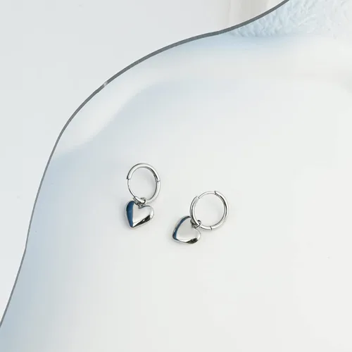 Miniatura 6 de Heart Dangle Silver Earrings Hypoallergenic Heart Huggie Hoop Cute Earring for Women