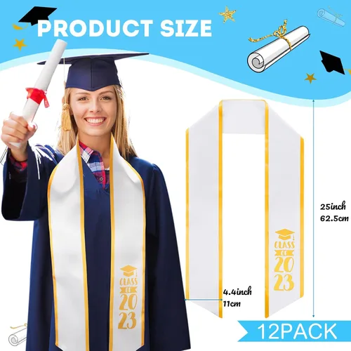 Miniatura 2 de 6 piezas unisex 2023 - Estola de graduación negra para adultos, banda de graduación de 60 pulgadas de largo para hombres, mujeres, escuela