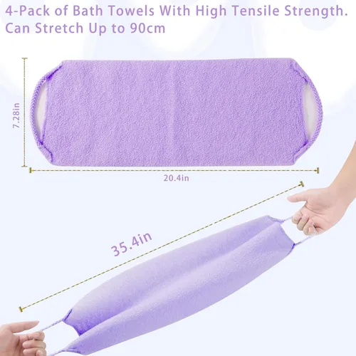 Miniatura 7 de 4 piezas exfoliante de espalda con asas, exfoliante de espalda de nailon de longitud extendida, paño exfoliante elástico, correa de tirar, limpiador