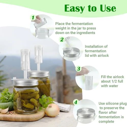 Miniatura 4 de Kit de fermentación, tapas de fermentación de acero inoxidable y pesos de vidrio para tarros Mason de boca ancha de 3.386 in (sin frascos)