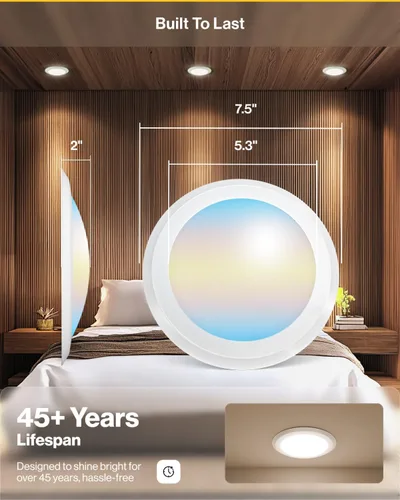 Miniatura 6 de Sunco Paquete de 24 Luces de Disco LED de 4 Pulgadas, Luces Empotradas de Disco de Montaje al Ras para Techo, 650 LM, CCT Seleccionable