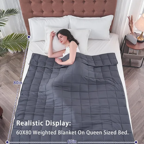 Miniatura 2 de yescool Manta pesada para adultos (15 libras, 60 x 80 pulgadas, gris), manta pesada de enfriamiento para dormir, perfecta para 140-160 libras, manta