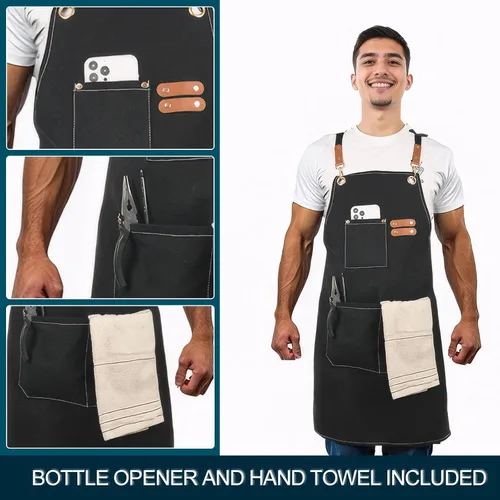 Miniatura 2 de Delantal de cocina de lona con parte trasera cruzada, impermeable, repelente al aceite, delantal de jardinería resistente con tamaño grande