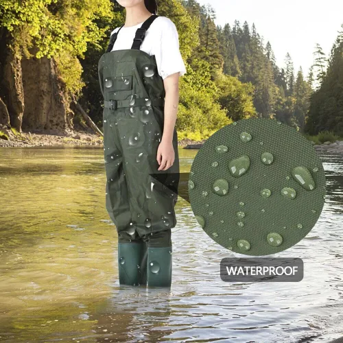 Miniatura 3 de Vadeadores de pecho con botas, de 2 capas de PVC/nailon, impermeables, para caza, pesca, camuflaje y pesca
