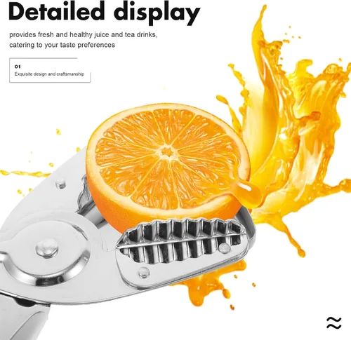 Miniatura 3 de Housoutil Manual Lemon Squeezer Stainless Steel Manual Fruit Juicer Handheld Citrus Press Multifunctional for Home and Travel