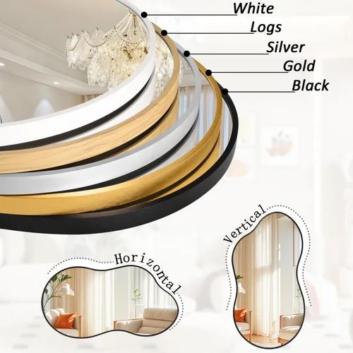 Miniatura 4 de JJUUYOU Espejo de pared irregular con marco de metal negro, espejos decorativos asimétricos de baño, grandes de 20 x 36 pulgadas para sala de estar