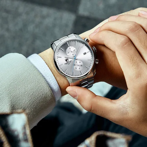 Miniatura 7 de Golden Hour Fashion Business Relojes para hombre con cronógrafo, a prueba de agua, de acero inoxidable, reloj de cuarzo con fecha automática