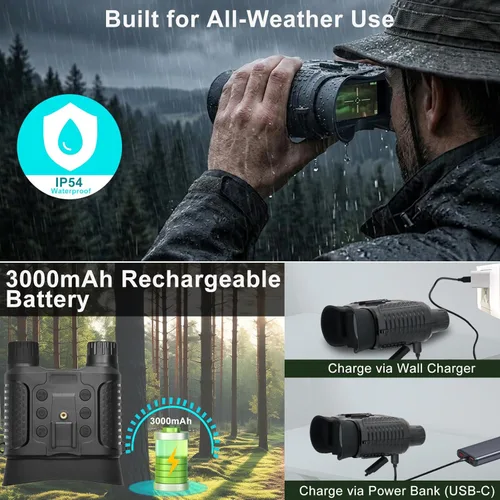Miniatura 6 de Gafas de visión nocturna montadas en la cabeza, prismáticos infrarrojos de 1312 pies para adultos, zoom 8X 7 niveles IR, tarjeta de 32 GB