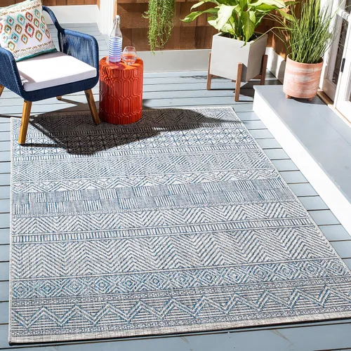 Miniatura 18 de SAFAVIEH Alfombra lavable para exteriores, colección Courtyard de 2.3 x 16 pies, color negro y gris, no desprende pelusa y de fácil limpieza, ideal