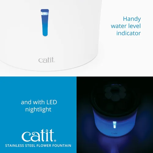 Miniatura 2 de Catit Fuente de flores LED con filtro de triple acción, fuente de agua potable para gatos, 3 L