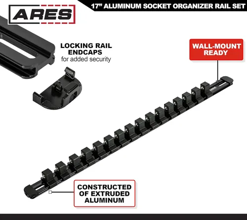 Miniatura 3 de ARES 60123 - Juego de rieles de aluminio negro de 17 pulgadas con tapas de bloqueo de extremo, incluye rieles de transmisión de 1/4 pulgadas, 3/8