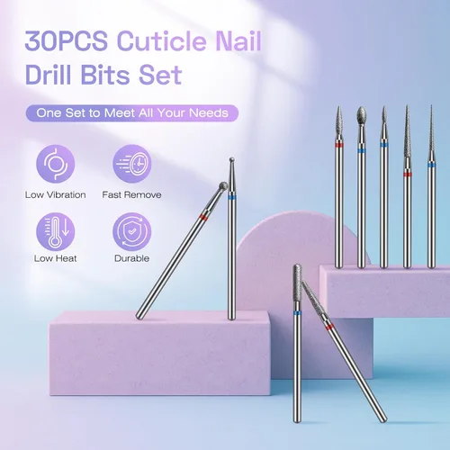 Miniatura 7 de Juego de 30 brocas para uñas: brocas de diamante de 3/32 pulgadas para preparación de uñas de gel acrílico, contiene cabezas