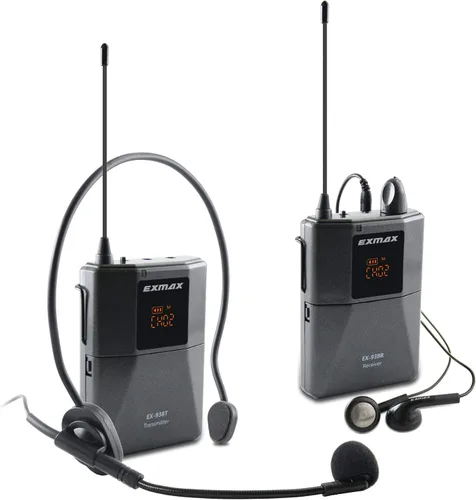 Miniatura 10 de EXMAX EX-938 Micrófono Inalámbrico Auricular Guía Turística Sistema Intérprete Transmisor Transmisor Traductor en su Oído para Traducción Iglesia
