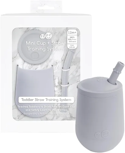 Miniatura 9 de ezpz Taza Mini + Sistema de Entrenamiento con Pajita (Azul) - 9 Meses+ - Taza de Entrenamiento 100% de Silicona para Bebés + Niños Pequeños
