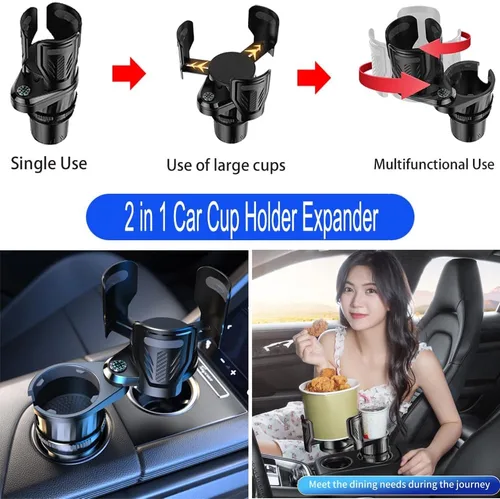 Miniatura 2 de Expansor multifuncional de portavasos 2 en 1 para automóvil, extensor de soporte de doble taza con base ajustable, se adapta a Yeti, Hydro Flask