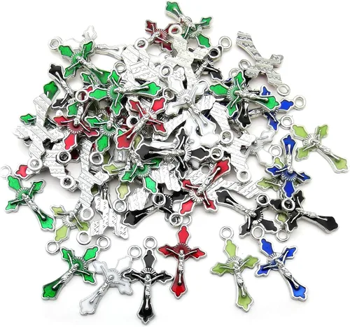 Miniatura 3 de 60 dijes surtidos de plata antigua esmaltados cristianos Jesús Cruz religioso crucifijo para hacer joyas, collares, pulseras, aretes, accesorios
